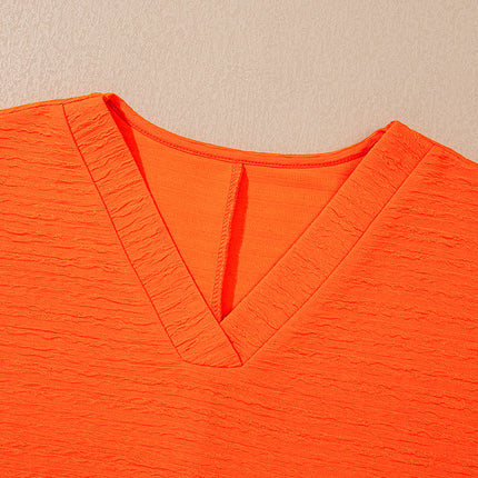 Luxury Textured V Neck T Shirt and Shorts Set