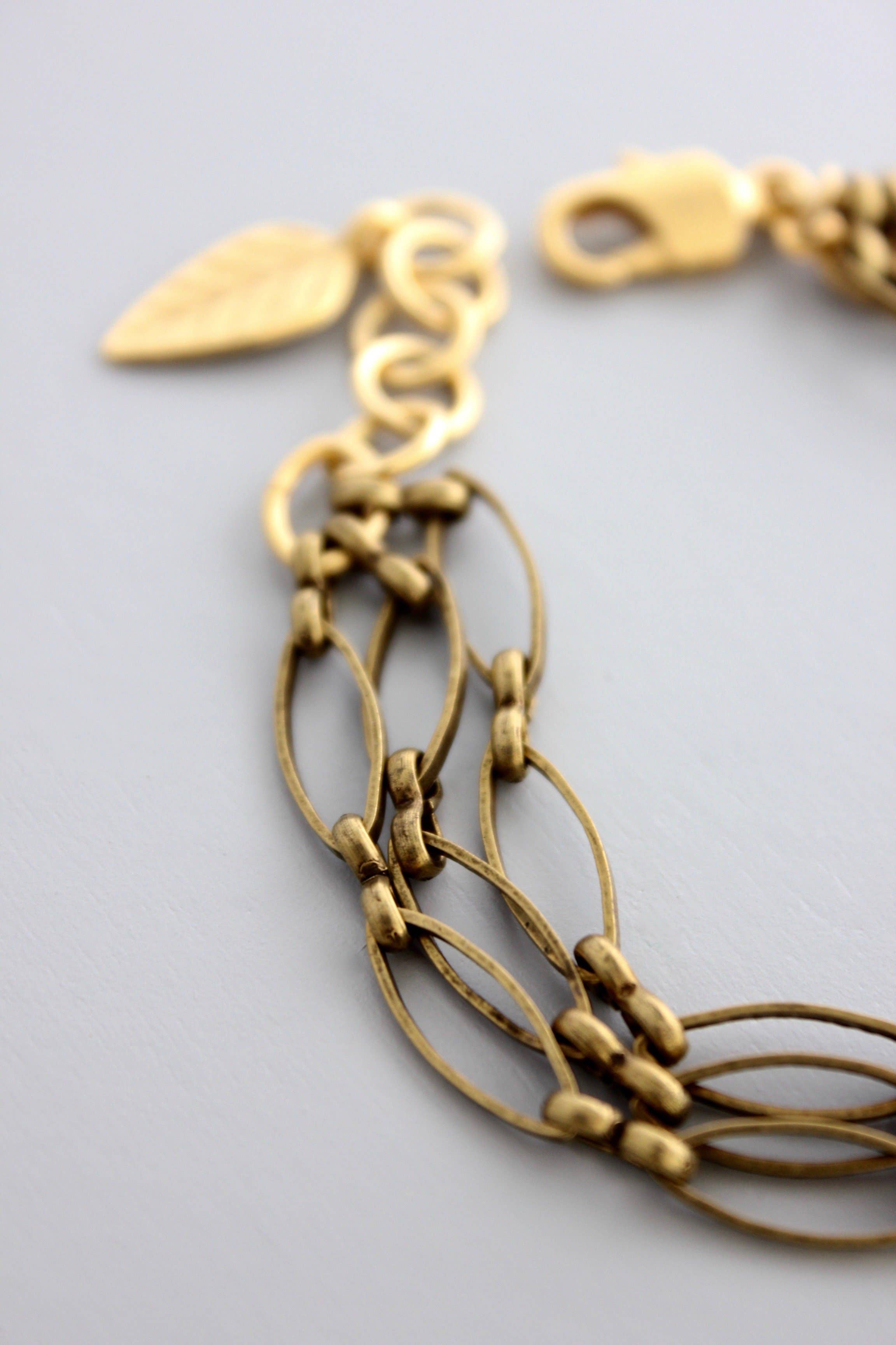 Triple Strand Oxidized Brass Chain Bracelet