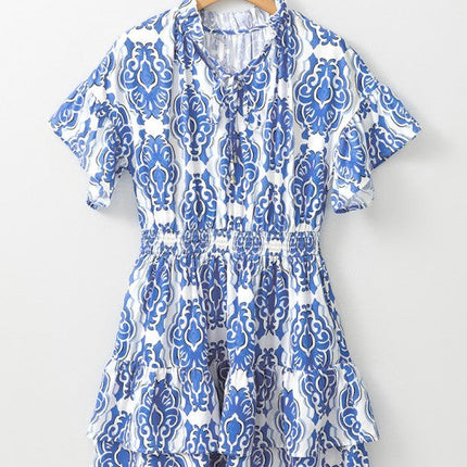 Vintage Floral Print Wide Ruffled Sleeve Dress