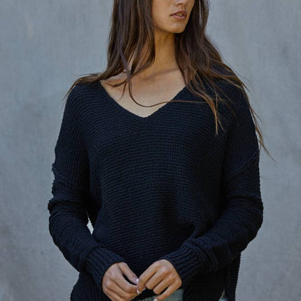 Knit Sweater V-Neck Long Sleeve Top