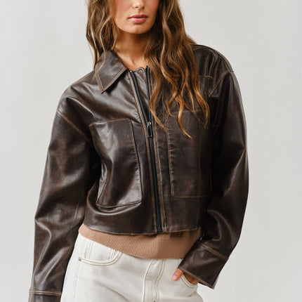 Brown Vintage Washed Leather Jacket