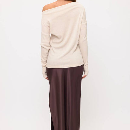Oatmeal Color Off The Shoulder Sweater