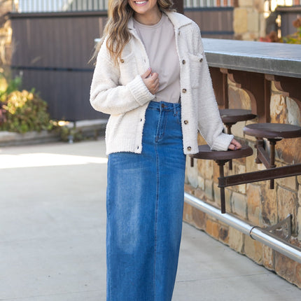 Dakotah Raw Hem Long Denim Skirt