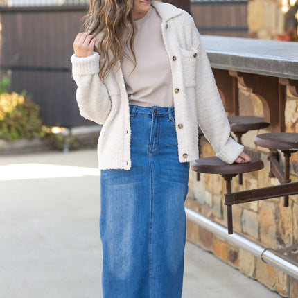Dakotah Raw Hem Long Denim Skirt