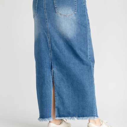 Dakotah Raw Hem Long Denim Skirt