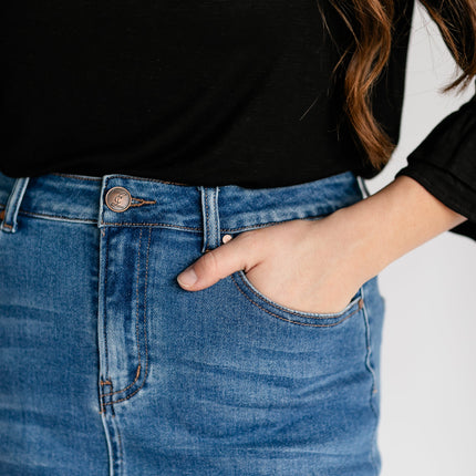 Dakotah Raw Hem Long Denim Skirt