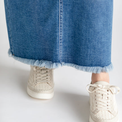 Dakotah Raw Hem Long Denim Skirt