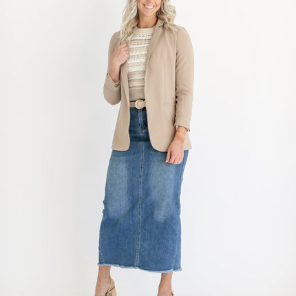 Dakotah Raw Hem Long Denim Skirt