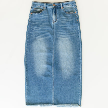 Dakotah Raw Hem Long Denim Skirt