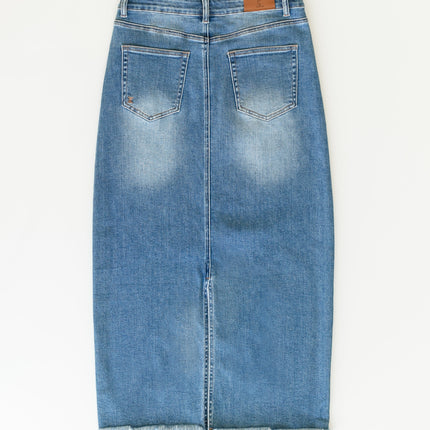 Dakotah Raw Hem Long Denim Skirt