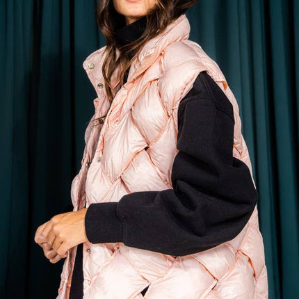 Camel Button-Up Puffer Vest