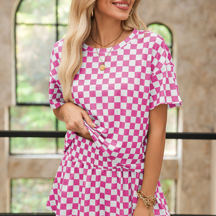 Luxury Checkerboard T Shirt and High Waist Skorts Set