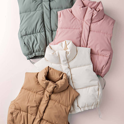 Camel Puffer Vest with Adjustable Hem