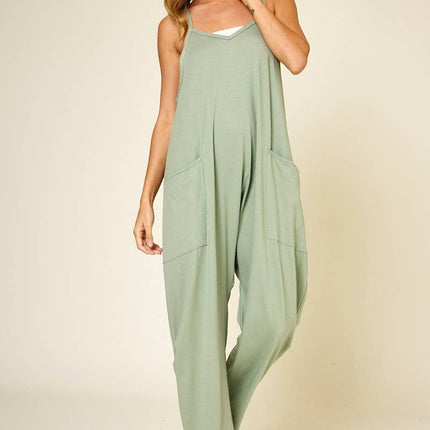 Sleeveless V Neck Jumpsuit with Pockets