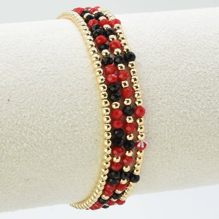 Red and Black Glass Bead and Gold Stretch Bracelets