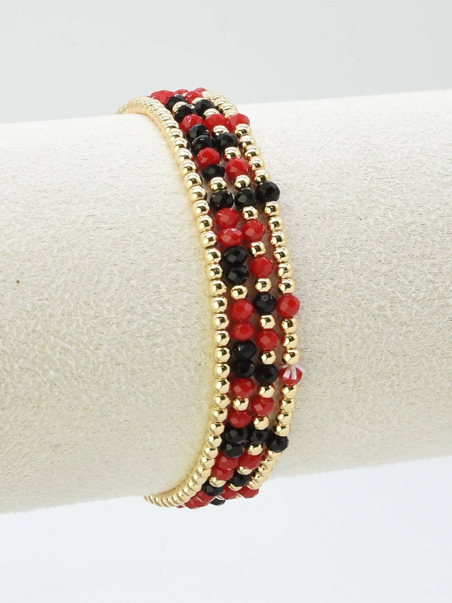 Red and Black Glass Bead and Gold Stretch Bracelets