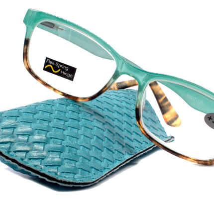 Desiree, (Premium) Women Reading Glasses, High End Reader, Magnifying, Square Style (Green Tortoise Brown) Optical Frame. NY Fifth Avenue