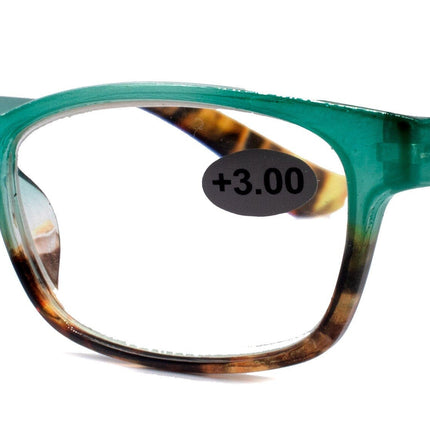 Desiree, (Premium) Women Reading Glasses, High End Reader, Magnifying, Square Style (Green Tortoise Brown) Optical Frame. NY Fifth Avenue