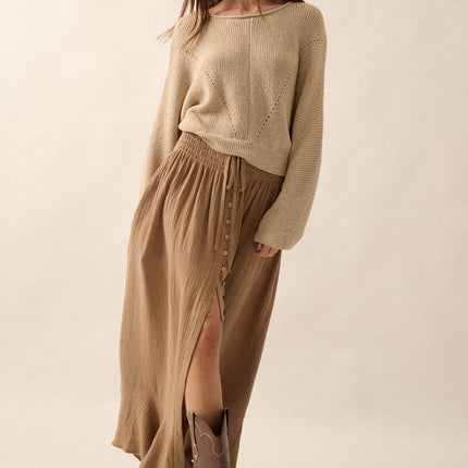 Solid Rib-Knit Dolman-Sleeve Sweater: Oatmeal