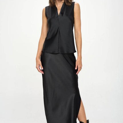 Silky Satin V Neck Sleeveless Top