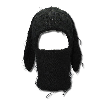 Distressed Black Bunski Balaclava – Hand-Woven 1-Hole Ski Mask for Streetwear & Winter Sports