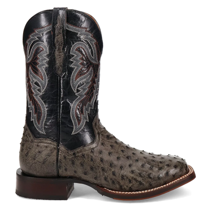 Dan Post Alamosa (Grey/Black)  - Men's Ostrich Skin Leather Cowboy Boots