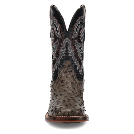 Dan Post Alamosa (Grey/Black)  - Men's Ostrich Skin Leather Cowboy Boots