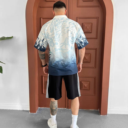 Dragon Fury Men's Graphic Polo & Shorts Set – Fire-Breathing Streetwear with Fantasy Edge