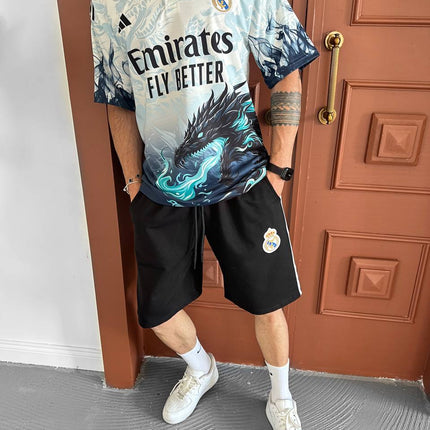 Dragon Fury Men's Graphic Polo & Shorts Set – Fire-Breathing Streetwear with Fantasy Edge
