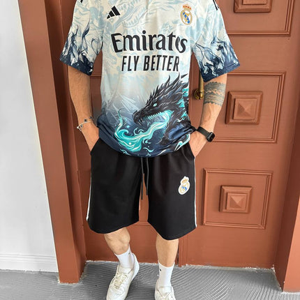 Dragon Fury Men's Graphic Polo & Shorts Set – Fire-Breathing Streetwear with Fantasy Edge