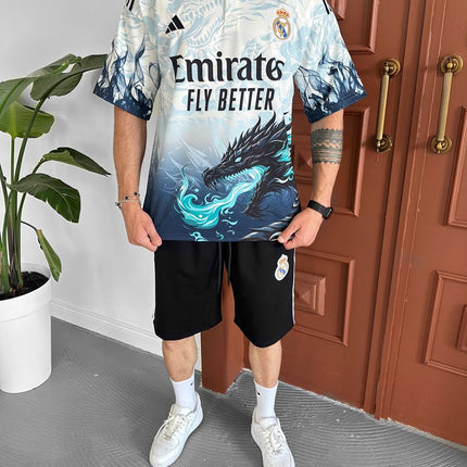 Dragon Fury Men's Graphic Polo & Shorts Set – Fire-Breathing Streetwear with Fantasy Edge