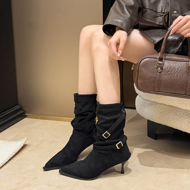 Pointed-Toe Suede Stiletto Ankle Boots Women