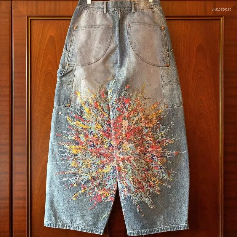 Baggy Multicolor Paint Splatter Jeans