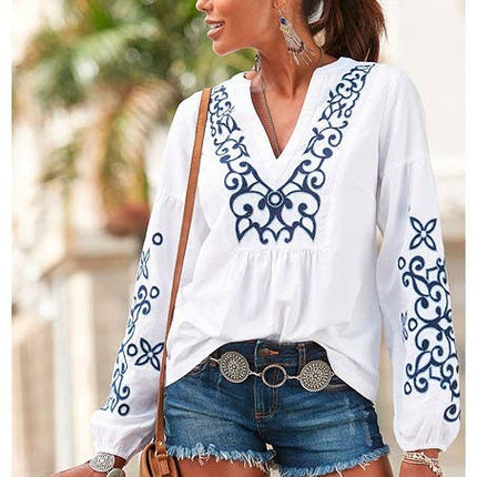 Embroidered Long Sleeve Blouse