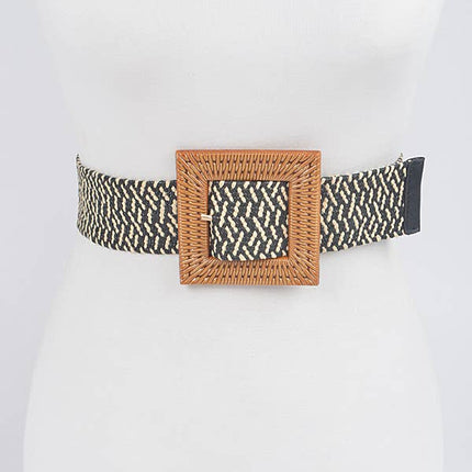 Faux Bamboo Buckle Elastic Belt