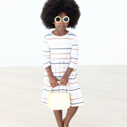 Fall Stripes 3/4 Sleeve Pocket Twirl Dress