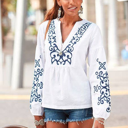 Embroidered Long Sleeve Blouse
