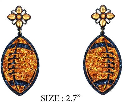 Orange & Navy Glitter Football Earring