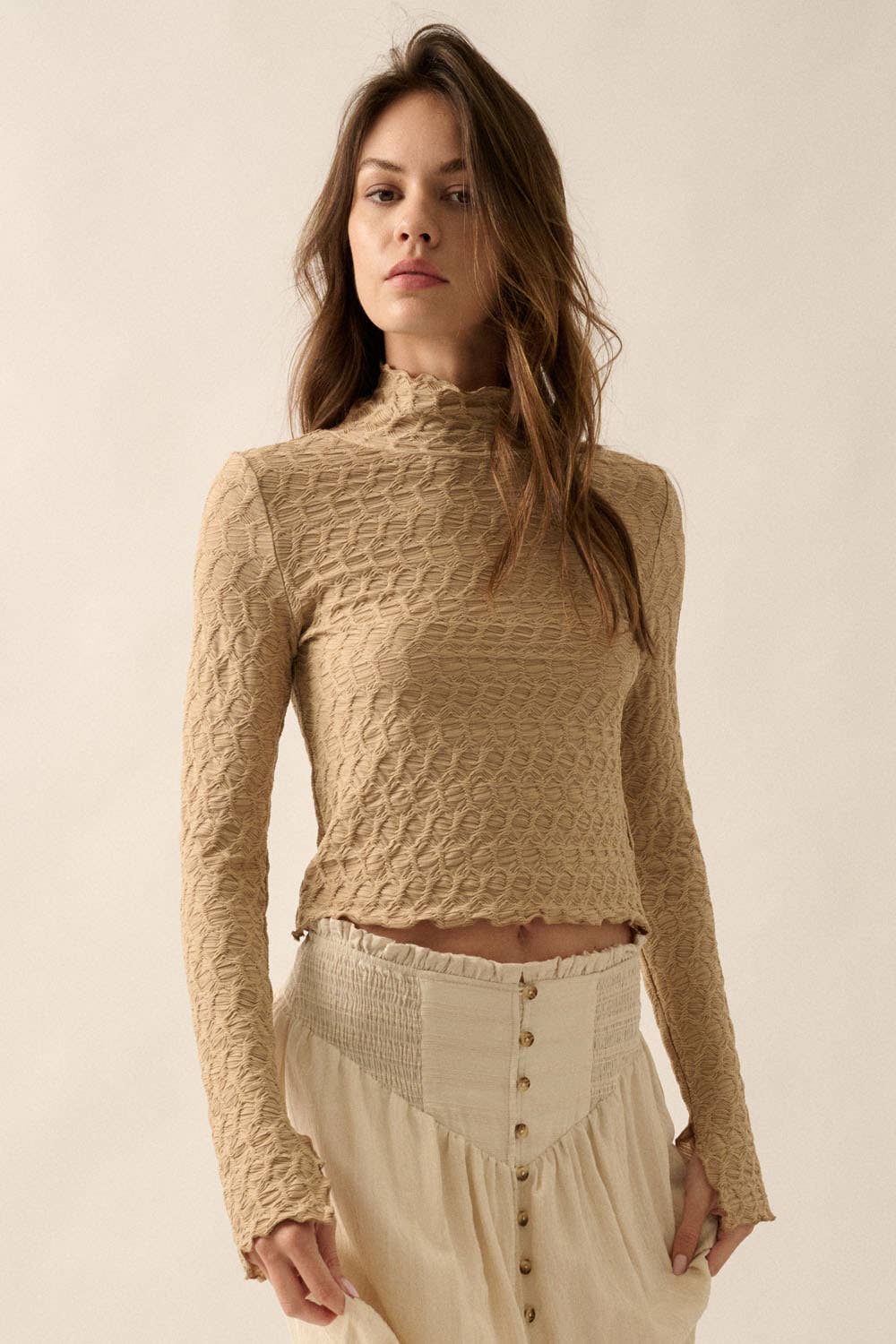 Geometric-Lace Knit Top