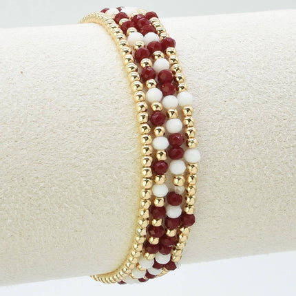 Set of 4 Maroon & White Beaded Bracelets