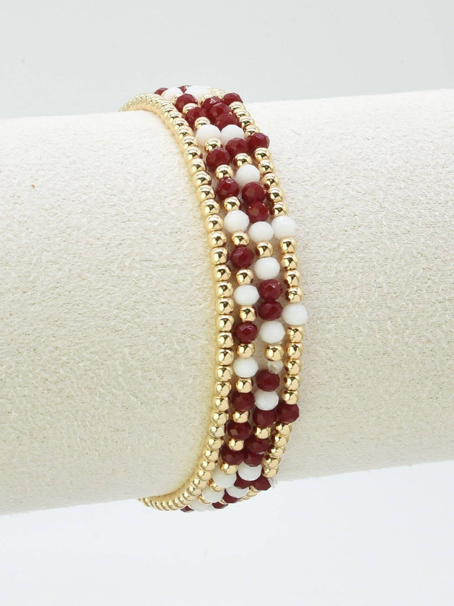 Set of 4 Maroon & White Beaded Bracelets