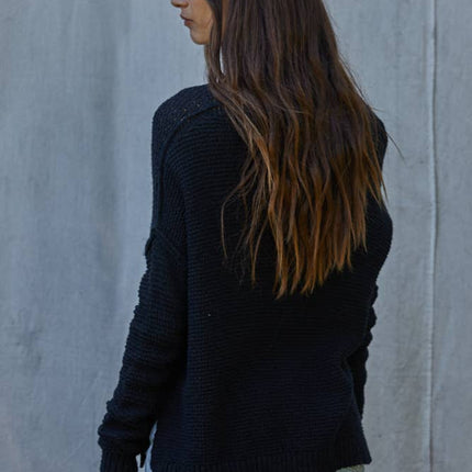 Knit Sweater V-Neck Long Sleeve Top