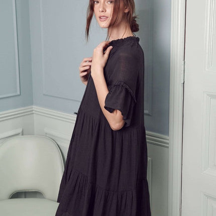 Ruffled neck tiered mini dress PLUS