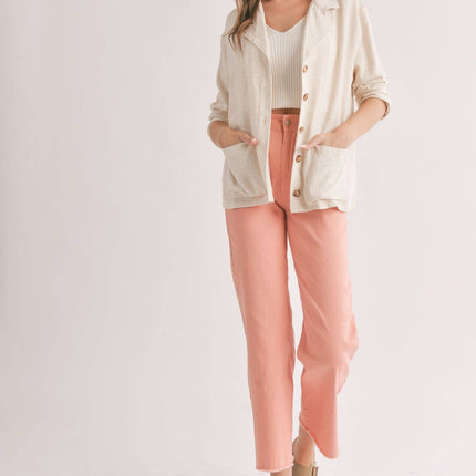 Linen Blend Jacket With Pockets: OATMEAL