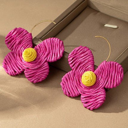 Raffia straw flower earrings