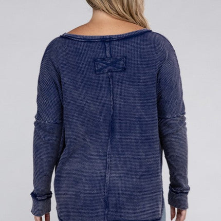Plus Washed Baby Waffle Oversized Long Sleeve Top