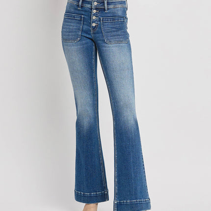 Mid Rise Patch Pocket  Flare Jean