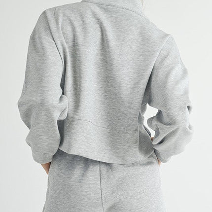 Women Stand Neck Zipped Sweatshirt and Shorts Set