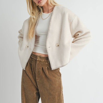Cream Contrast Stitch Jacket