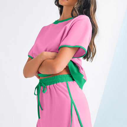Luxury Colorblock Edge Drop Shoulder T Shirt and Skort Set